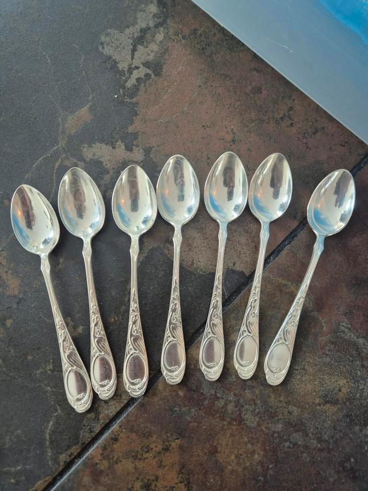 Zeven vintage zilveren (verzilverde) lepeltjes, Antiek en Kunst, Antiek | Bestek, Ophalen of Verzenden