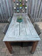 Teak tuintafel met 6 rotan stoelen, Ophalen, Gebruikt, Rechthoekig, Teakhout