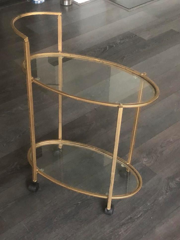 Ovale serveerwagen goudkleurig, Huis en Inrichting, Tafels | Sidetables, Zo goed als nieuw, Ovaal, Metaal, Ophalen
