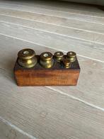 Koperen gewichten in houten blok, Antiek en Kunst, Ophalen