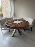 Ronde eettafel + eetbank met 3 jr garantie op vlekken, Huis en Inrichting, Ophalen, 100 tot 150 cm, Rond, Zo goed als nieuw