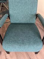 Set van 2 fauteuils Grandola in stof (petrol) en zwart leer, Huis en Inrichting, Fauteuils, Ophalen, Metaal, 75 tot 100 cm, Zo goed als nieuw