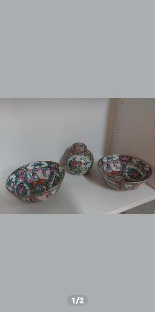 Antieke Chinese Porseleinen Set - Kommen en Potje met Deksel, Antiek en Kunst, Antiek | Porselein, Ophalen of Verzenden
