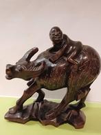 Antiek Houten Beeldje Waterbuffel met ingelegd zilverdraad, Ophalen of Verzenden