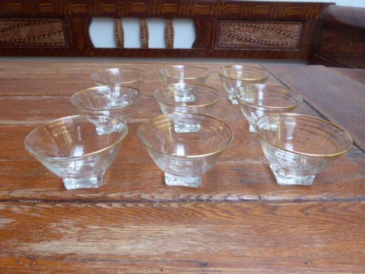 9 art deco dessert coupes, France (1), Antiek en Kunst, Antiek | Glas en Kristal, Ophalen of Verzenden