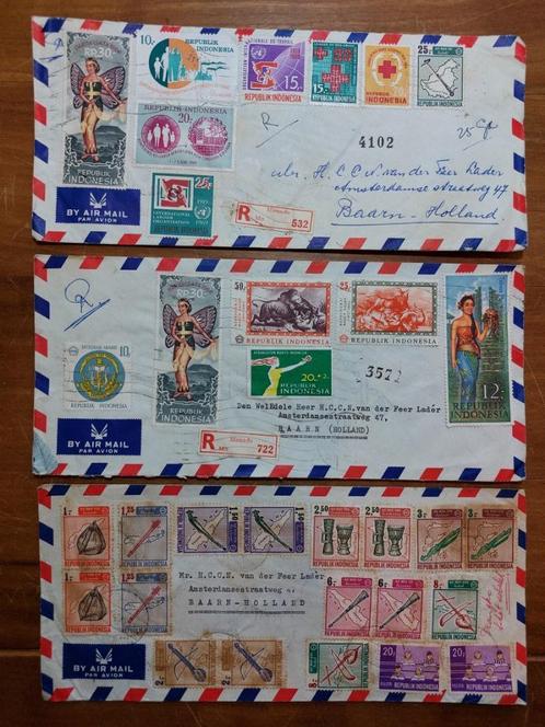 Indonesië, 3 x luchtpost enveloppen met veel zegels, Postzegels en Munten, Brieven en Enveloppen | Buitenland, Envelop, Verzenden