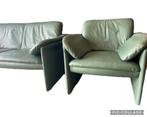 Leolux 2 zits bank groen leer met fauteuil & gordijnen, Huis en Inrichting, Gebruikt, 150 tot 200 cm, Tweepersoons, Ophalen of Verzenden