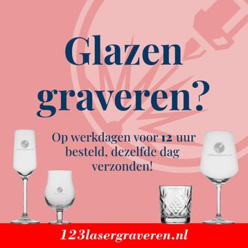 Glazen graveren met naam, logo of tekst | Snelle levering! beschikbaar voor biedingen