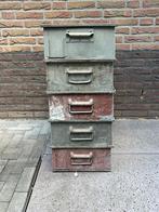 5 stalen vintage industriële magazijn stapelbakken, Ophalen, Gebruikt