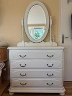 Mooie witte houten kaptafel met spiegel, Ophalen, Gebruikt, 100 tot 150 cm, 150 tot 200 cm