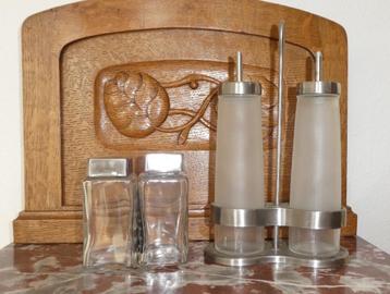 olie azijn stel 3-delig + peper/zoutvaatjes  RVS en glas beschikbaar voor biedingen