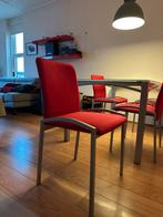 Glazen eettafel met 4 rode stoelen - Gouda, Ophalen, Gebruikt, Vier, Metaal