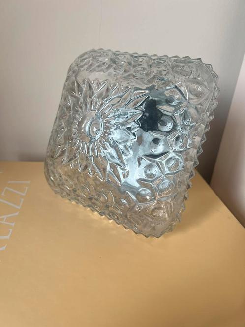 Vintage plafondlamp plafonnière kristal look bloem persglas, Huis en Inrichting, Lampen | Plafondlampen, Zo goed als nieuw, Glas