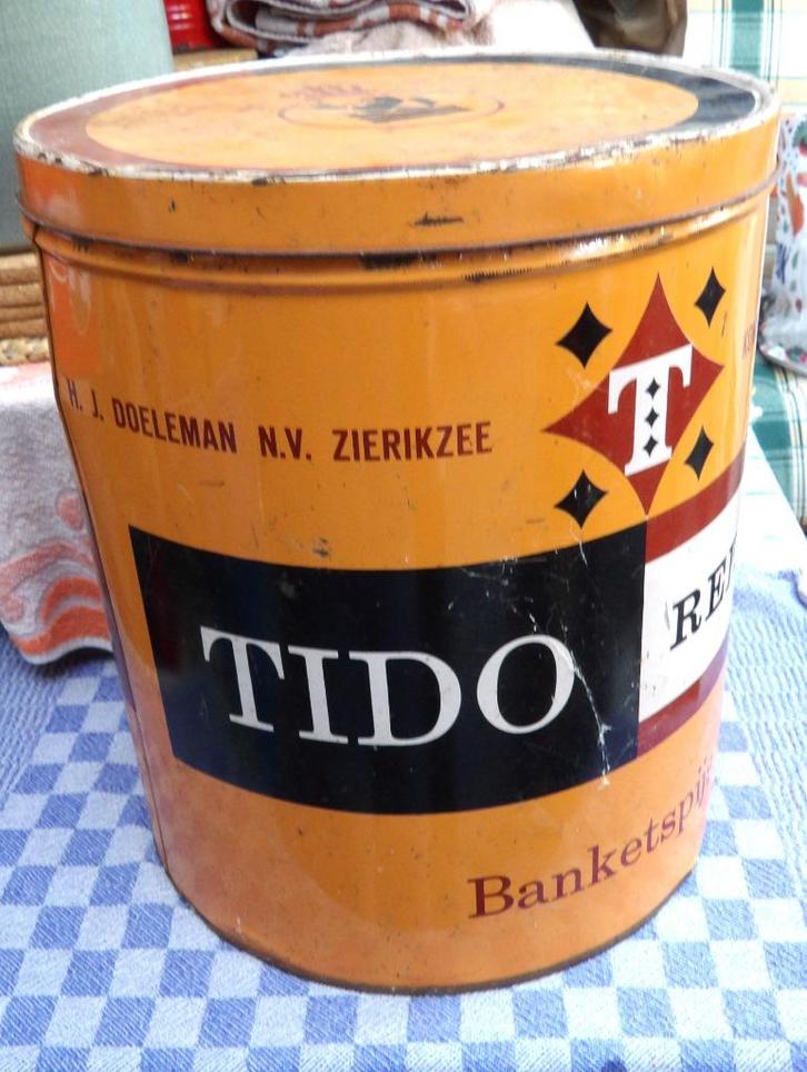 groot blik/ voorraadblik banketspijs Tido Doeleman Zierikzee, Verzamelen, Blikken, Gebruikt, Overige, Overige merken, Ophalen of Verzenden