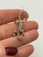 C343 Prachtige zilveren broche hagedis goudkleurig, Ophalen of Verzenden, Zilver, Broche, Verguld