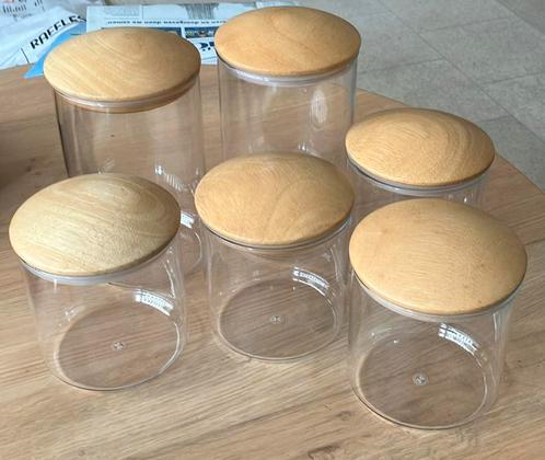6 glazen voorraadpotten van Douwe Egberts, Huis en Inrichting, Keuken | Potten en Pannen, Zo goed als nieuw, Pot, Bus of Blik