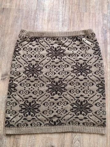 Vintage rokje ‘gebreid’, S, met gouddraad, beige donkerbruin beschikbaar voor biedingen