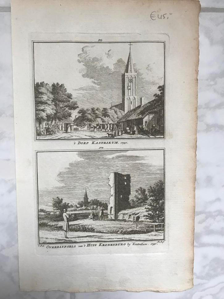 't Dorp Kastrikum / 't huis Kronenbrug, H. Spilman, 1740., Antiek en Kunst, Kunst | Etsen en Gravures, Ophalen of Verzenden