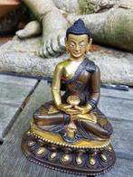 Zr Grote Goldfaced Bronzen Boeddha met Zilverinleg / Verguld, Ophalen of Verzenden