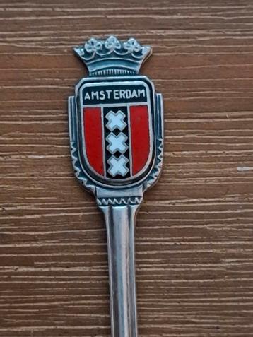 Oud verzilverd lepeltje emaille wapen Amsterdam  beschikbaar voor biedingen