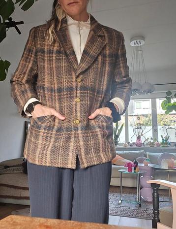 Vintage Bruin Geruit  wollen jasje Maat L beschikbaar voor biedingen