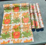 Vintage voorgelijmd behang oranje groen geel bloemen (LB3), Ophalen of Verzenden, Minder dan 10 m², Groen
