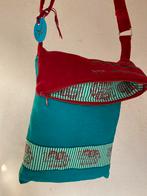 Handgemaakte tas van turquoise linnen/rood ribfluweel, Nieuw, Overige merken, Ophalen of Verzenden, Overige kleuren