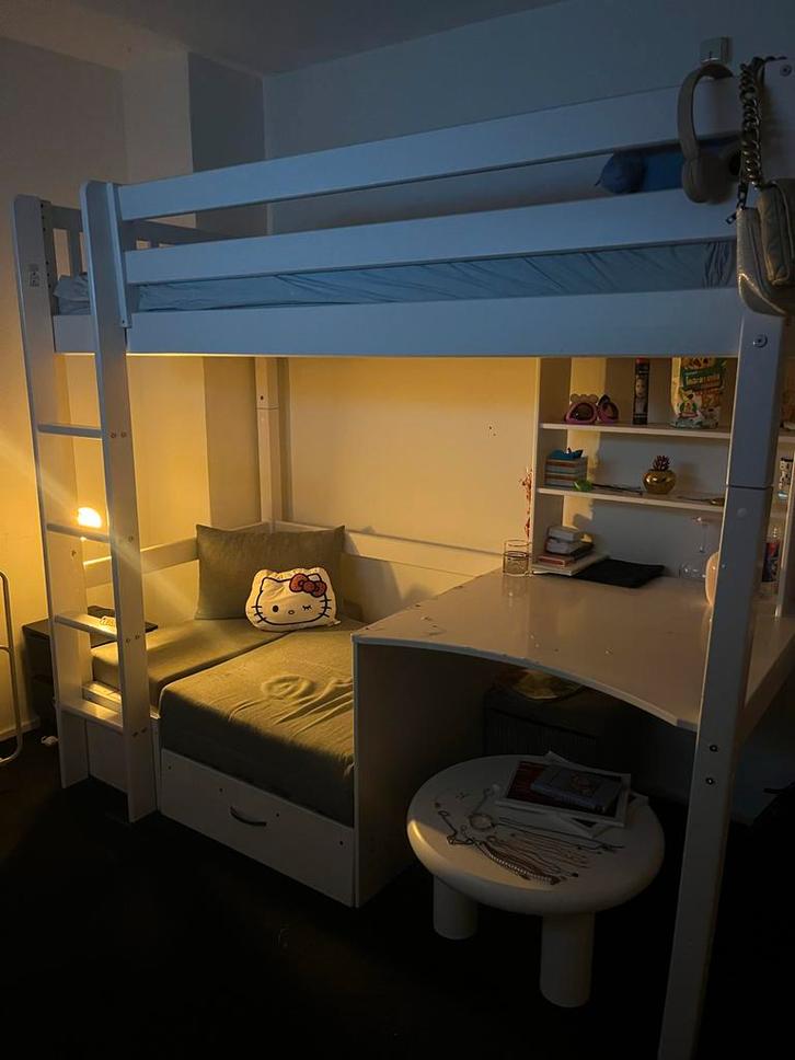 Hoogslaper met bedbank, bureau en opbergruimte, Kinderen en Baby's, Kinderkamer | Stapelbedden en Hoogslapers, Gebruikt, Hoogslaper