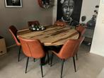 Houten Eettafel  evt met Stoelen, Ophalen, 150 tot 200 cm, Rond, Zo goed als nieuw