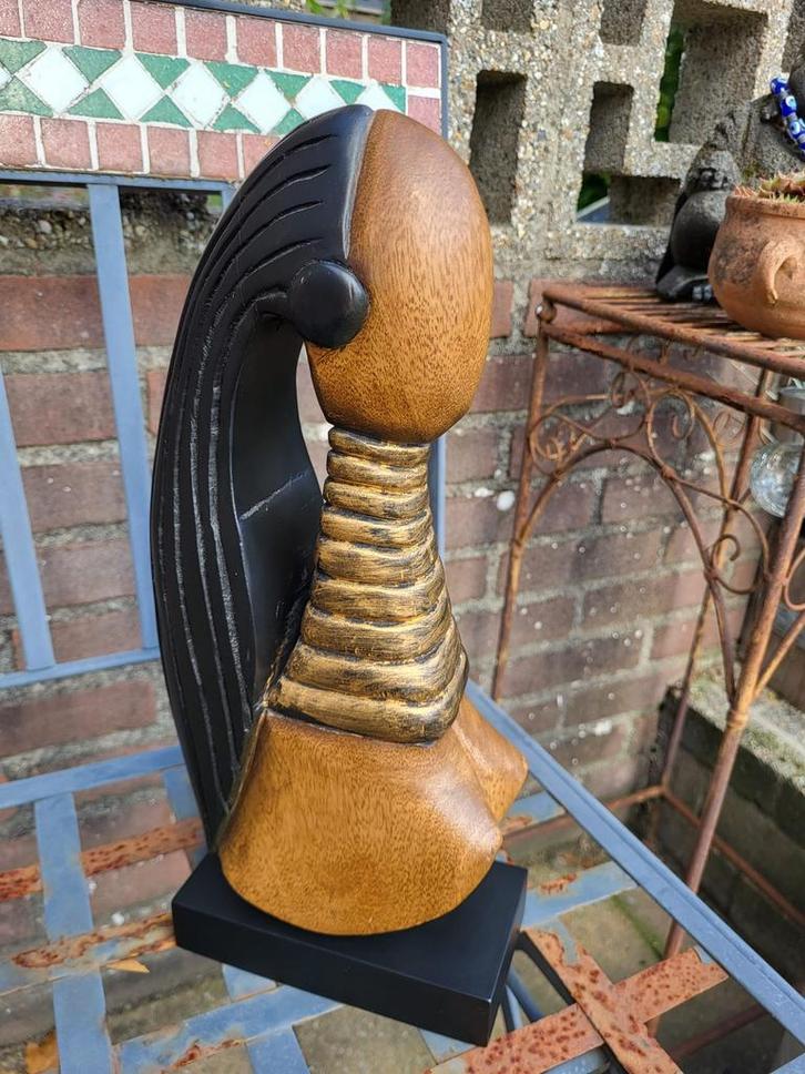 Afrikaans houten borstbeeld vrouw, Verzamelen, Beelden en Beeldjes, Zo goed als nieuw, Mens, Ophalen of Verzenden