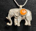 Zilveren Olifant Hanger INDIA Handwerk, Verzenden, Gebruikt, Zilver, Met edelsteen