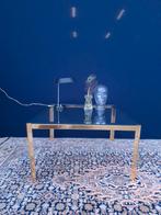 Vierkante vintage salontafel, messing en glas, coffee table, Huis en Inrichting, Tafels | Salontafels, Ophalen, Gebruikt, 100 tot 150 cm