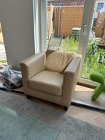 Beige lederen fauteuil, showroom model, Ophalen, Zo goed als nieuw, 75 tot 100 cm, 50 tot 75 cm