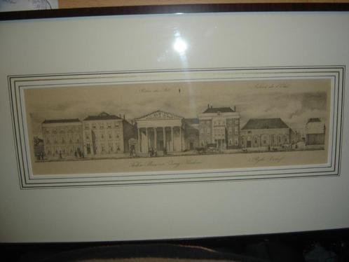 Den Haag, Panorama Gravure Teken, Bouw en Zang academie, Antiek en Kunst, Kunst | Etsen en Gravures, Ophalen of Verzenden