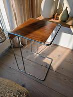 Vintage Gispen stijl bijzettafel walnoot & chroom, Huis en Inrichting, Ophalen of Verzenden, Gebruikt