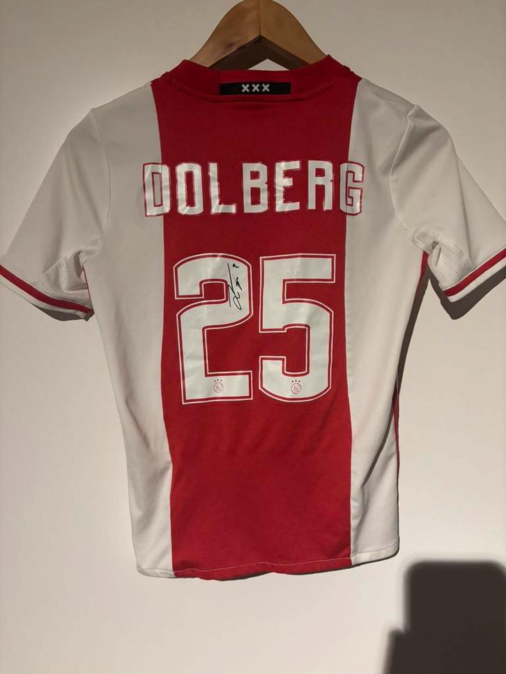 Ajax 2015/2016 dolberg gesigneerd kindermaat met video, Sport en Fitness, Voetbal, Zo goed als nieuw, Shirt, Ophalen of Verzenden