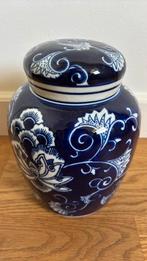 Mooie blauw witte voorraadpot met deksel 21 cm hoog, Ophalen of Verzenden, Zo goed als nieuw
