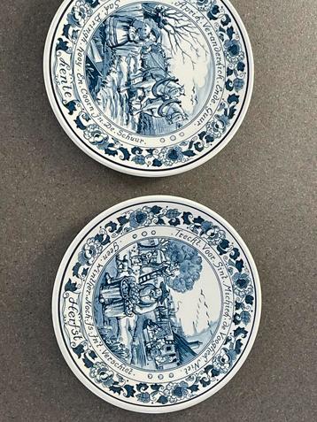 Twee Delfts Blauwe Wandborden – Herfst & Lente ZGAN beschikbaar voor biedingen