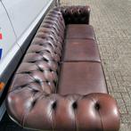 Grote Chesterfield bank 4 zit in bruin leer in top conditie!, Ophalen, Gebruikt, 200 tot 250 cm, Leer