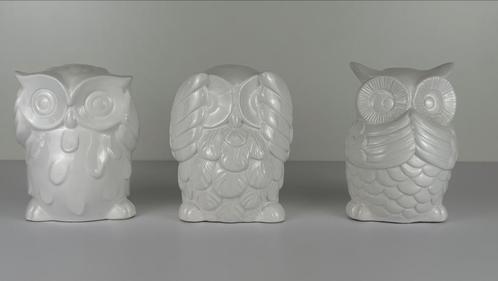 Vintage keramiek horen zien zwijgen beeldjes uilen, Verzamelen, Beelden en Beeldjes, Zo goed als nieuw, Dier, Ophalen