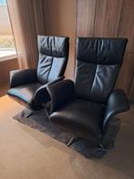 Twee Zwarte Lederen Relaxfauteuils, Huis en Inrichting, Fauteuils, Ophalen, Gebruikt, 75 tot 100 cm, Metaal