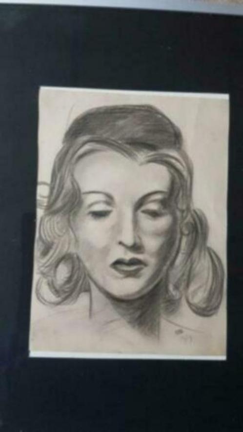 Orig. Potloodtekening 1939 vrouw gesigneerd, Antiek en Kunst, Kunst | Tekeningen en Foto's, Ophalen