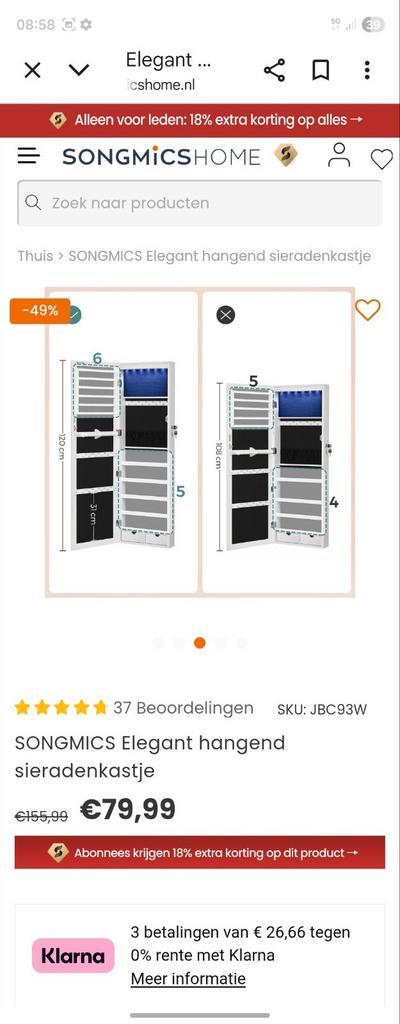 Elegant hangend sieradenkastjet  in doos, Huis en Inrichting, Kasten | Dressoirs, Nieuw, 50 tot 100 cm, 25 tot 50 cm, Ophalen of Verzenden