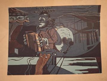 Originele Litho - Unieke demoon muzikant 1963 beschikbaar voor biedingen