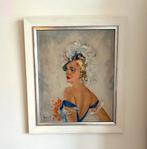 Franse Pin-Up girl jaren 50, olieverf op doek schilderij, Ophalen