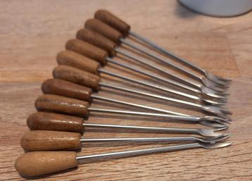Vintage Cocktailprikkers Teak/RVS 11+ 4 beschikbaar voor biedingen