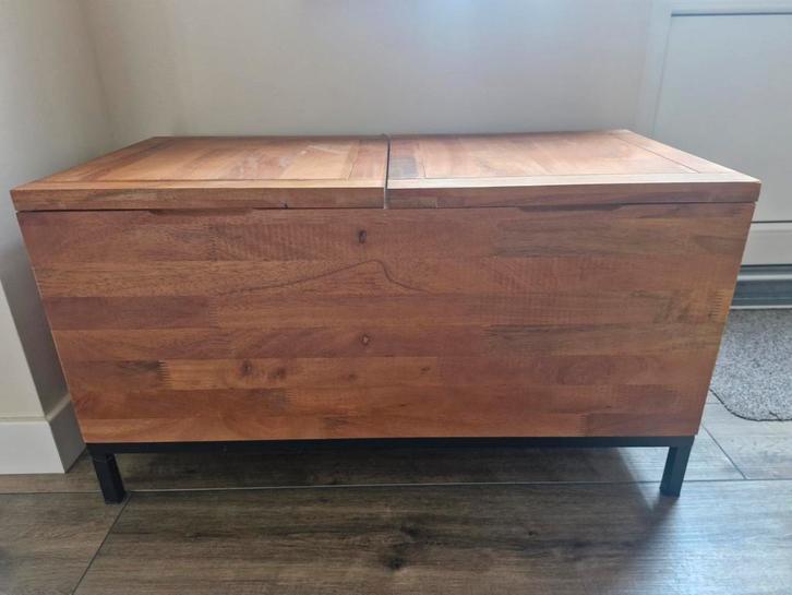 Houten Opbergkist met Metalen Onderstel, Huis en Inrichting, Woonaccessoires | Kisten, Gebruikt, 50 tot 75 cm, 75 tot 100 cm, 50 tot 100 cm