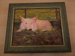 Schilderij varken in stal, Ophalen, Minder dan 50 cm, Zo goed als nieuw, Schilderij
