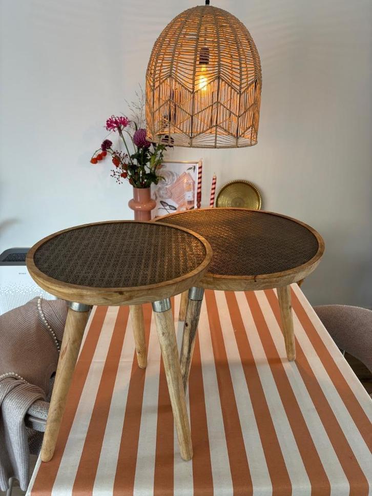 Salon tafeltjes, Huis en Inrichting, Tafels | Bijzettafels, Zo goed als nieuw, Rond, 45 tot 60 cm, Minder dan 55 cm, Hout, Ophalen