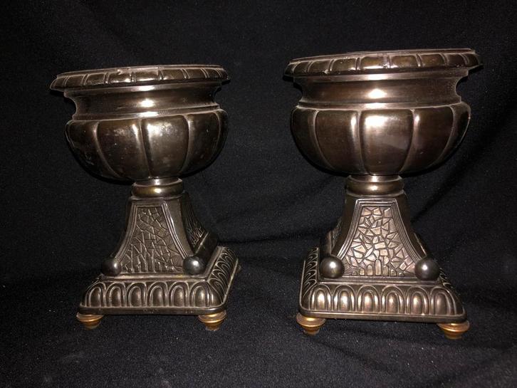 Twee oude messing kandelaars, Antiek en Kunst, Antiek | Koper en Brons, Koper, Ophalen of Verzenden